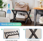 SMIBUY Luggage Rack, Set of 2, Foldable Bamboo Suitcase Stand with Storage Shelf for Guest Room, Bedroom, Hotel, Heavy-Duty (Black)