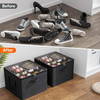 Lifewit Shoe Storage Organizer for Closet, Fabric Large Shoe Box Storage Containers with Clear Cover, Foldable Bins for Boots Heels Sneakers Fits 12-16 Pairs, 1 Pack Black