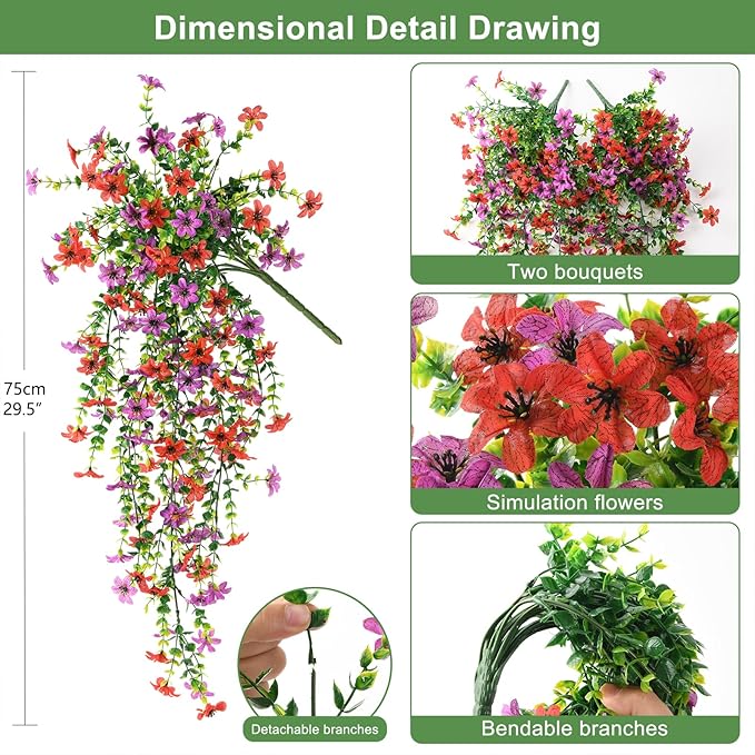 Artificial Hanging Flowers Plants for Outdoor Spring Decoration,2 PCS Faux Silk Daisy with Eucalyptus Leaves,UV Resistant Look Real for Outside Home Indoor Planter Porch Patio Balcony Yard Decor