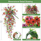 Artificial Hanging Flowers Plants for Outdoor Spring Decoration,2 PCS Faux Silk Daisy with Eucalyptus Leaves,UV Resistant Look Real for Outside Home Indoor Planter Porch Patio Balcony Yard Decor