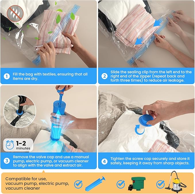 6Pack Thickened Space Saver Vacuum Storage Bags Jumbo for Clothes with Hand Pump, Vacuum Sealed Bags for Clothing, Comforters and Blankets