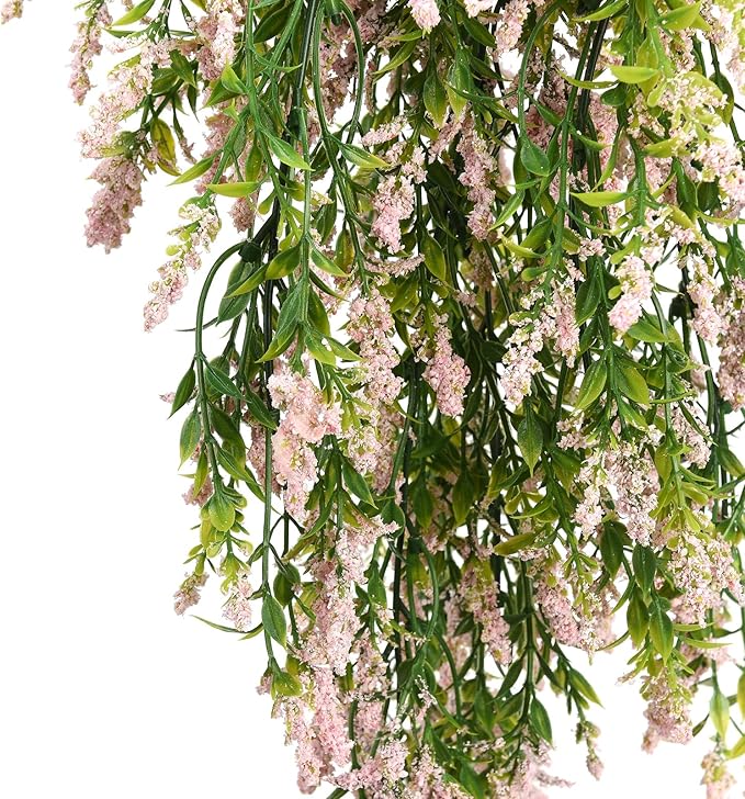 2 Pcs Artificial Lavender Teardrop Rattan, Spring Summer Front Door Hanging Floral Swags for Wall Basket Filler, Garden Home Easter Decoration-28.7in(Pink)