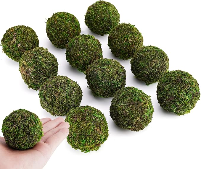 Decorative Moss Balls Set - Fake Moss Balls for Bowl Fillers, Centerpiece Decor, Home Decor, Vase Filler, Wedding Decor, Table Arrangement, Coffee Accents, DIY Crafts (Small - 2"-Set of 12)