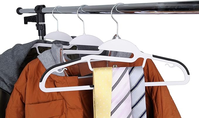 Finnhomy 50 Pack Plastic Hangers, Heavy Duty Clothes Hangers with Non-Slip Pads, Space Saving Easy Slide Organizer for Bedroom Closet, Great for Shirts, Pants, White
