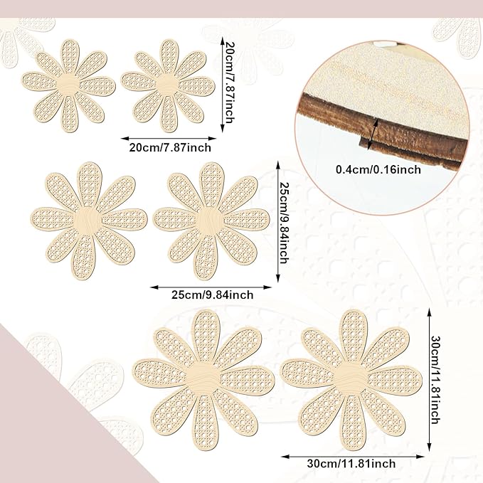 Thyle 6 Pcs Boho Daisy Wall Decor Natural Rattan Flower Wall Hanging Art Wooden Boho Art Nursery Decor Daisy Signs Flowers Farmhouse Hanging Decoration for Home Office Nursery