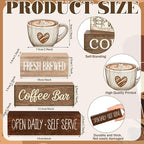 Moucuny 4 Pcs Farmhouse Coffee Bar Signs Decor Wooden Cup Rise & Shine It's Coffee Time Rustic Wood Cafe Sign Gift for Home Kitchen Tabletop Decor