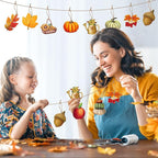 Haooryx 31Pcs Fall Autumn Wood Hanging Ornaments Autumn Wooden Pumpkin Maple Leaves Decorative Pendents for Thanksgiving Day Fall Harvest Party Favor Gift Tag Holiday Home Tree Decorations Supplies