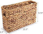 Yesland Hand-Woven Narrow Water Hyacinth Holder Wicker Basket, 15.5 x 5.5 x 9.75 Inch Decorative Magazine Storage Basket Bin for Home, Office, Desk