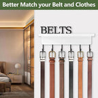Belt Hanger Organizer for Closet, Wall Mount Belt Rack, Wooden Belt and Tie Organizer for Stores and Displays Mens Accessories (Length 9.8”) White