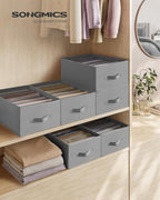 SONGMICS Set of 6 Large Size Wardrobe Clothes Organizers, 6-Compartment Foldable Drawer Organizers with Handles, 16.5 x 11.8 x 6.7 Inches, for Pants, Sweaters, Jeans, Dove Gray URUS009G03