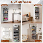 2 Packs 5-Tier Over the Door Organizer with 10 Side Mesh Pockets, 48 lbs Load Capacity, 3 Hooks Design, Hanging Storage Organizer with Clear Windows for Bathroom, Bedroom, Nursery, Kitchen-Grey