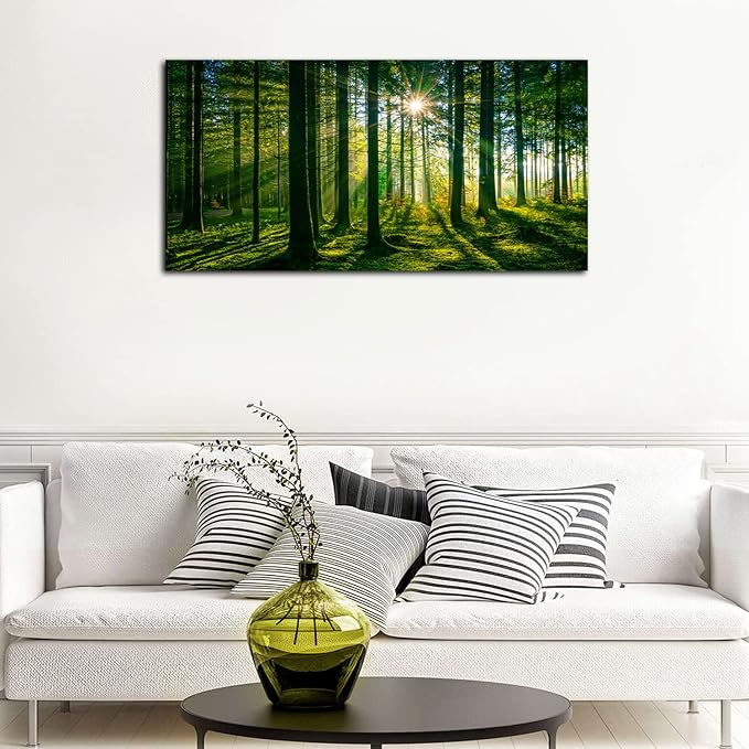 AIYISU Green Forest Canvas Wall Art Sunshine Forest Pictures Wall Decor Nature Sunlight Scenic Painting Poster Spring Forest Trees Prints Artwork for Living Room Bedroom Office Home Decorations 20x40