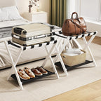 Fully Assembled Luggage Rack, 26.77" Folding Suitcase Stand with Storage Shelf, Bamboo Luggage Stand for Guest Room, Bedroon and Hotel, Holds up to 165 lb, Fit Most Luggage Size, 1 Pack, White