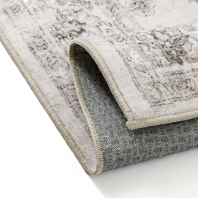 5x7 Area Rug Gray Washable Living Room Vintage Carpet Bedroom Non Slip Soft Low Pile Soft Thin Dining Room Office Accent Throw Rug