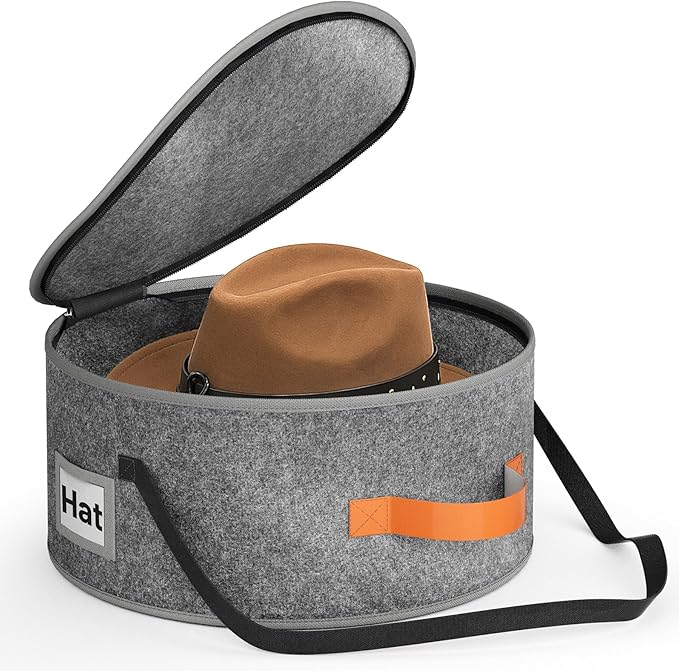 SLEEPING LAMB Cowboy Hat Box for Travel and Storage, Collapsible Cap Organizer Case with Handles & Shoulder Strap for Men Carry Cap Bag, Soft and Large Hat Box for Women Storage for Closet, Grey
