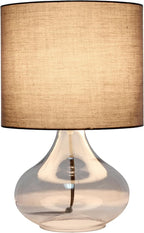 Simple Designs LT1210-SMG 13.75" Contemporary Curved Glass Table Lamp, Smoke Gray with Gray Shade