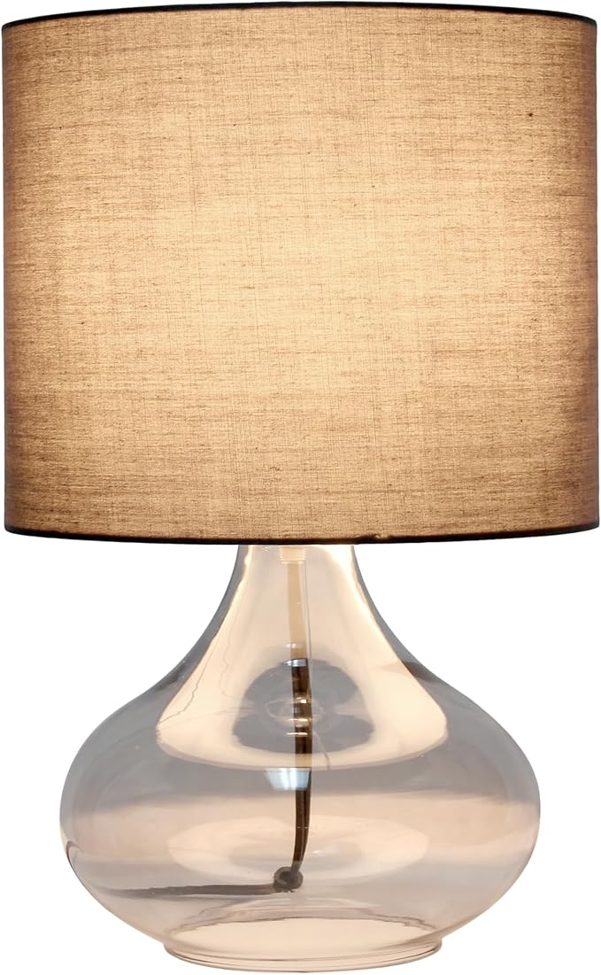 Simple Designs LT1210-SMG 13.75" Contemporary Curved Glass Table Lamp, Smoke Gray with Gray Shade