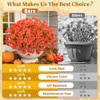 MARTINE MALL Artificial Fall Flowers for Outdoors, 24 Bundles Faux Fall Flower for Outdoor Planters, UV Resistant Fall Flowers Artificial for Outdoors Fake Autumn Petunias for Front Porch (Orange)