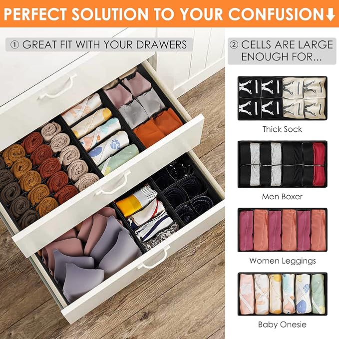 12 Pack Drawer Organizers, 116 Compartments Fabric Foldable Dresser Drawer Organizers for Clothing, Closet Organizers and Storage Bins for Clothes, Christmas Ornament Storage Boxes with Dividers