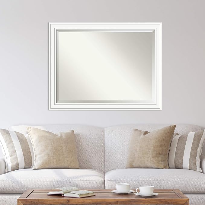 Amanti Art White Wall Mirror 35x45 Craftsman White Rectangle Bathroom Mirror for Wall Decor Living Room, X-Large Casual Wood Frame, Hangs Horizonally and Vertically, Bathroom Decor, Beveled Edge