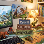 Lineshading 4 Pcs Dinosaur Table Decorations Wooden Dinosaur Decor Dino Safari Party Centerpieces for Table Jungle Animal Theme Baby Shower Tabletop Stand for Boys Girls Birthday Party Decorations