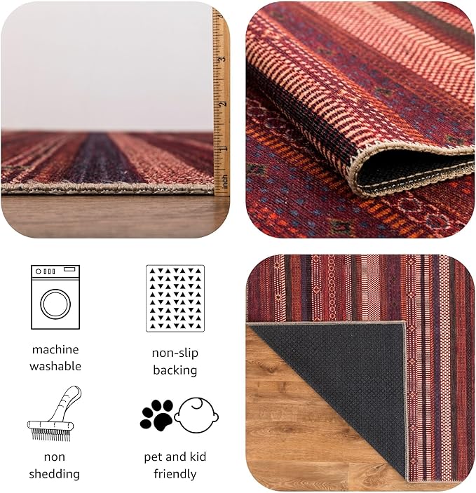 Keen Home Design 5x7 Rug - Machine Washable Area Rug with Non-Slip Backing, Ideal for Living Room, Dining Room, Bedroom - Vintage, Easy Clean, Durable, Low Pile Rug - (5' x 7')