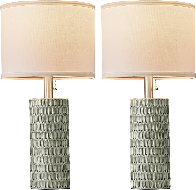 Reaketon Table Lamps for Living Room Set of 2, Ceramic Table Lamps for Bedroom, 20" Modern Lamps for Night Stands, Green