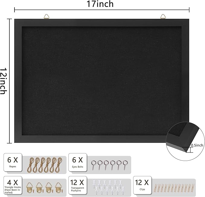 DAHAPYBOO Cork Board with Linen Black 2Pack,Bulletin Board 17"x12", Corkboards for Office Home School Message Board or Vision Board Decoration.