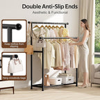 MISSLO Double Rods Garment Rack Heavy Duty Clothing Rack for Hanging Clothes Portable Clothes Organizer for Bedroom, Living Room, Clothing Store (Matte Black)