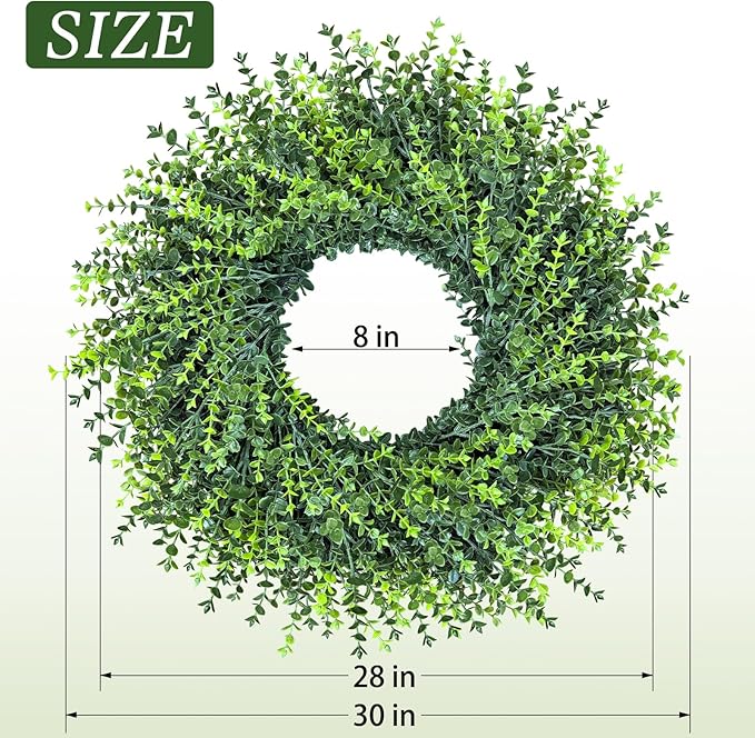 HUZIYAHAN 28In Large Boxwoods Door Wreaths for Front Door Spring Summer Outside All Season Green Year Round Artificial Greenery Wreath for Wall Window Rustic Farmhouse Home Outdoor Indoor Decorations
