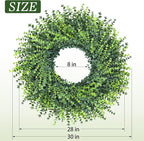 HUZIYAHAN 28In Large Boxwoods Door Wreaths for Front Door Spring Summer Outside All Season Green Year Round Artificial Greenery Wreath for Wall Window Rustic Farmhouse Home Outdoor Indoor Decorations