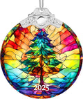 2025 Christmas Ornaments, Christmas Tree Ornaments Acrylic, Faux Stained Glass Effect White Elephant Gifts Exchange, Unique Suncatcher Xmas Stocking Stuffers for Women, Men (Tree)