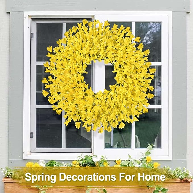26 Inch Spring Wreaths for Front Door Large Easter Valentines Forsythia Floral Summer Spring Door Wreaths Outdoor All Season Spring Decorations for Home Porch Room Window Wall Farmhouse Decor (Yellow)