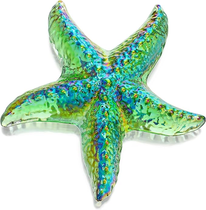 H&D HYALINE & DORA Glass Starfish Green Handmade Glass Sea Animal Figurine Mini Starfish Collectible Ornament for Beach Decor