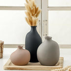 Ceramic Vase Set of 3, Small Modern Rustic Pottery Vases for Home Decor,Farmhouse Flower Vase for Pampas Grass, Dried or Fresh Flowers, Decorative Vases for Living Room, Bedroom, Bookshelf, or Table.