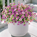 Artificial Fake Plants Flowers for Outdoor Spring Decor, 12 Bundles Faux Silk Mums for Planter Pot Colorful UV Resistant Look Real for Front Door Porch Patio Outside Yard(Purple Pink)