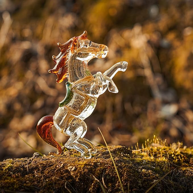 H&D HYALINE & DORA Crystal Standing Horse Figurine Collectible Glass Animal Statue Decoration Ornaments for Home Office Table