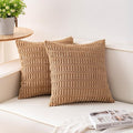 Aegero Pack of 2 Corduroy Decorative Throw Pillow Covers 24x24 InchSoft Striped Pillow Covers Modern Farmhouse Home Decor for Sofa Living Room Couch Bed（Coffee）