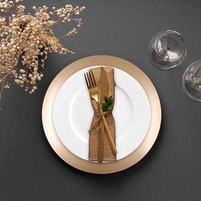 Hosley Set of 4, Gold Metal Decorative Charger Plate- 12" Diameter. Ideal GIFT for Wedding, Party Favor, Birthday