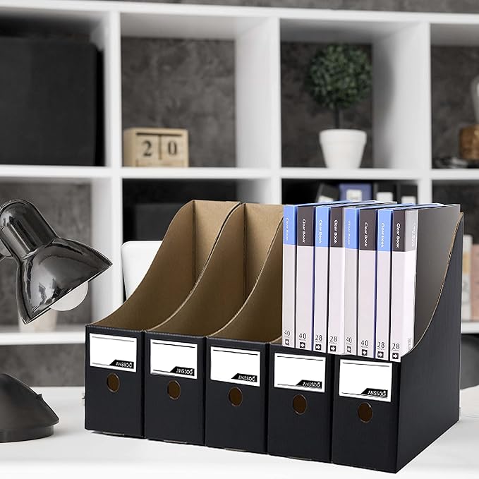 ANSSDO 12 Pack Black Cardboard Magazine Holder Premium Magazine File Holder Magazine Organizer, Magazine Storage Box, Large Volume Magazine File Organizer as Book Bins or Folder Holder for Desk