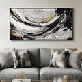 Large Framed Abstract Wall Art for Living Room, Horizontal Black Gold and White Canvas Painting Print Artwork for Walls, Modern Neutral Minimalist Pictures for Bedroom Office Wall Decor, 30x60 In