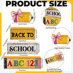 Lineshading 4 Pcs Back to School Table Decorations Wooden Pencil Stacked Block Decor, "ABC 123" Signs with Pencil Topper, Rustic Back to School Tiered Tray Decoration for Home Classroom Teacher Desk