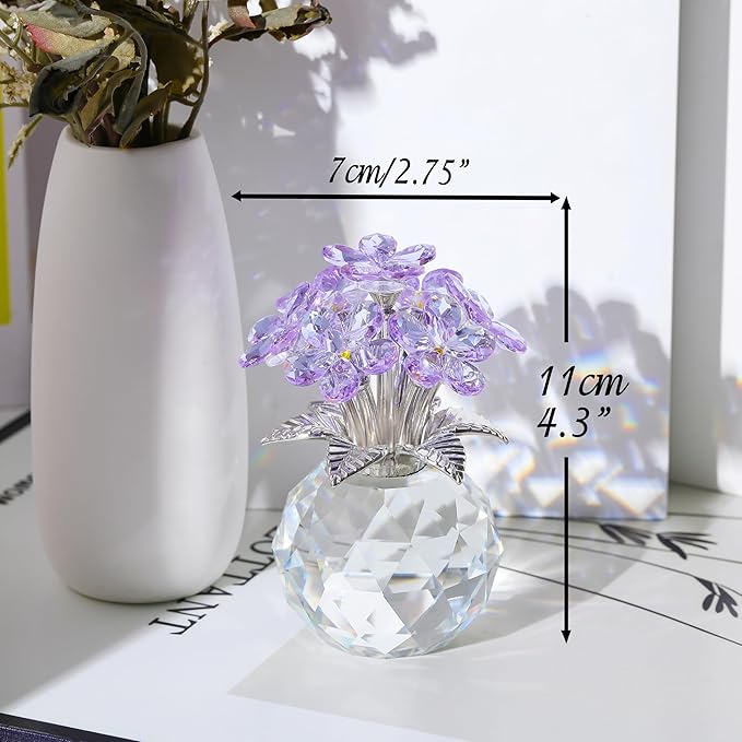 Qianwei Purple Forget Me Not Crystal Flowers - Sympathy Glass Flowers Collectible Figurines Decor Paperweight Ornament Home Office Table Desk Decorations