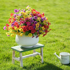 24 Bundles Artificial Flowers for Outdoor Realistic Faux Flower Spring Summer Garden Home Decoration, Hanging Daisy with Eucalyptus Leaves Fake Plants Greenery Balcony Porch Patio Front Door Decor