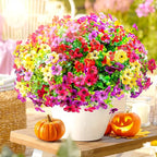 Artificial Flowers for Outdoors,Faux Flowers Daisy with Eucalyptus Leaves for Indoor Garden Home Decor,UV Resistant Artificial Flower Fake Plants for Porch, 12 Bundles (Mix Pink Red Purple Yellow)