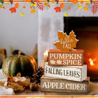 Moucuny 4 Pcs Fall Decor Wooden Maple Leaf Decoration Thanksgiving Tiered Tray Decor Rustic Wooden Maple Leaf Block Sign Thanksgiving Table Centerpiece Farmhouse for Autumn Harvest Party Home Kitchen