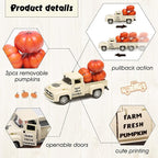 Thanksgiving Fall Pumpkin Truck Decor Mini Harvest Metal Farm Truck with 3 Pumpkins | Vintage Diecast Model for Tiered Tray Home Décor 4.8 inches