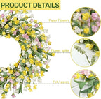 Artgar Front Door Wreath 24 Inch Spring/Summer Wreaths for Front Door, Front Door Wreaths for All Seasons for Indoor Outdoor Home Office Wall Window Wedding Farmhouse Holiday Decor (Yellow)