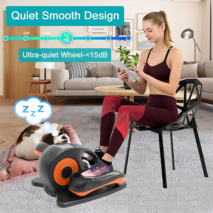 Under Desk Elliptical Machine, Elliptical Exercise Machine with Remote Control, Portable Ellipse Machine Supports Auto & Manual Mode, Leg Exerciser for Seniors Adults Teens, Orange