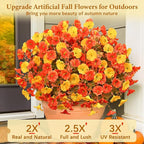 MARTINE MALL 12 Bundles Artificial Fall Mums Flowers for Outdoors, Faux Mums for Outdoor Planters, UV Resistant Fall Flowers Artificial for Outdoors Front Porch (Orange & Yellow)
